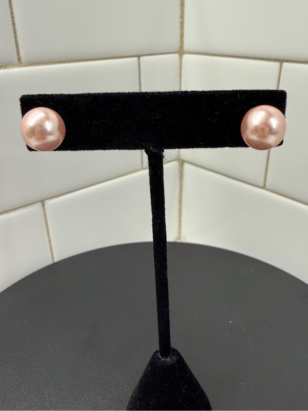 Classic Pink Pearl Stud Earrings